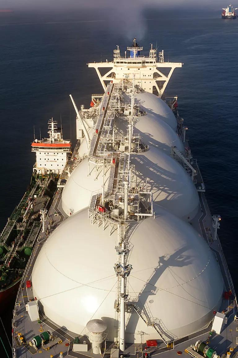 A liquefied natural gas tanker ship in the ocean