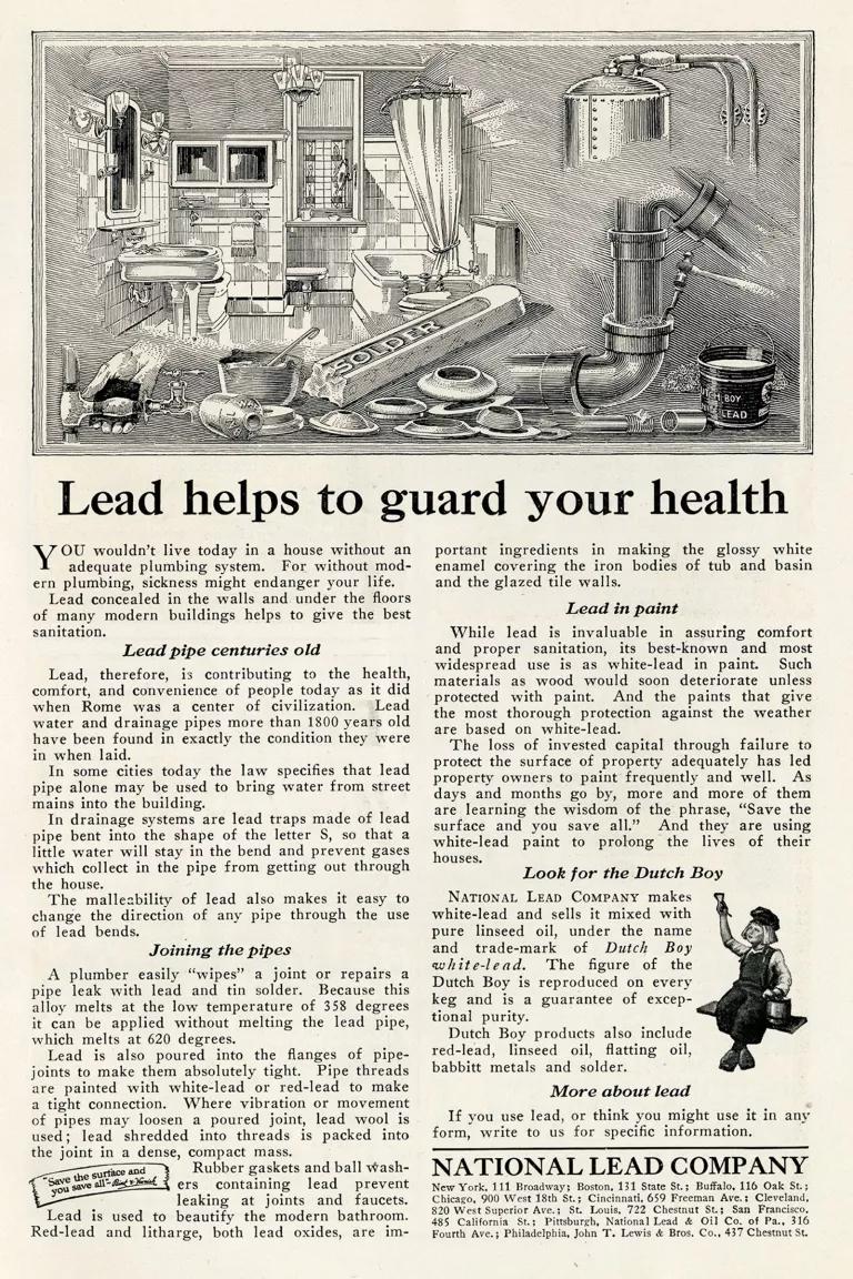 A newspaper page from 1923 with the headline, "Lead helps to guard your health"