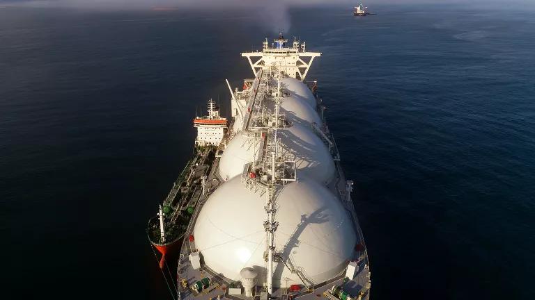 A liquefied natural gas tanker ship in the ocean
