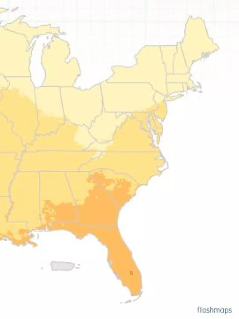 Eastern U.S. average annual solar insolation