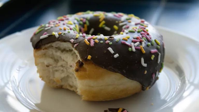 A chocolate donut with sprinkles