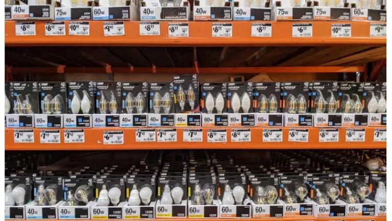 Hardware store shelves with bulbs 