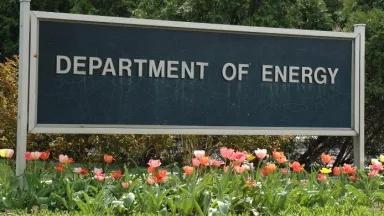 Sign in front of the United States Department of Energy Forrestal Building in Washington D.C.